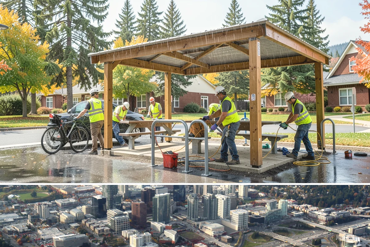 Thermoplastic Marking in Bellevue, King County, WA - Thermoplastic bonds best in warm, dry conditions, so application is concentrated in the late spring through early fall window.