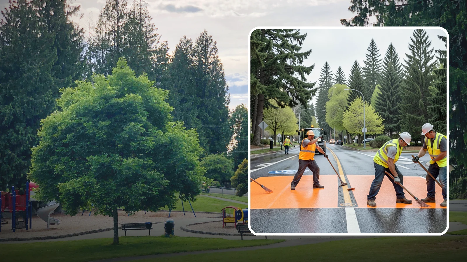 Thermoplastic Marking in Bonney Lake, Pierce County, WA - Application of durable thermoplastic pavement markings for crosswalks, stop bars, and lane lines on public roadways.