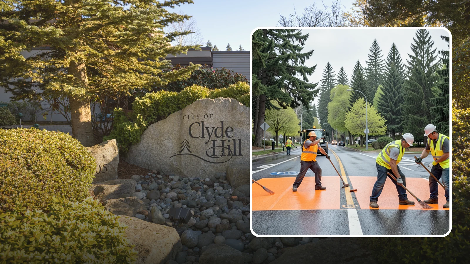 Thermoplastic Marking in Clyde Hill, King County, WA - Application of durable thermoplastic pavement markings for crosswalks, stop bars, and lane lines on public roadways.
