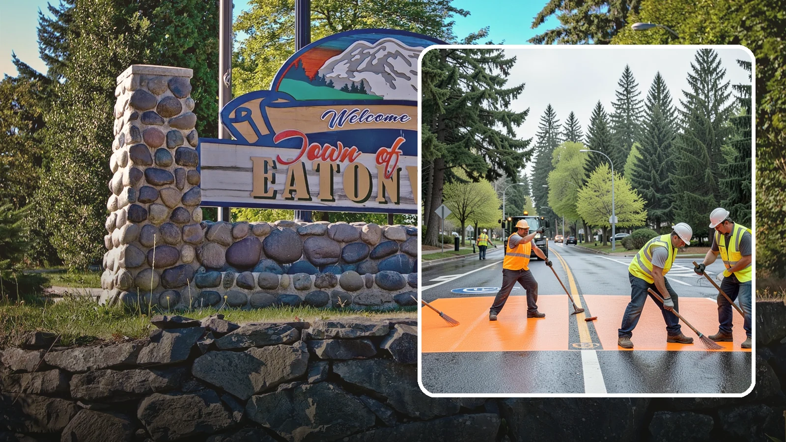 Thermoplastic Marking in Eatonville, Pierce County, WA - Application of durable thermoplastic pavement markings for crosswalks, stop bars, and lane lines on public roadways.