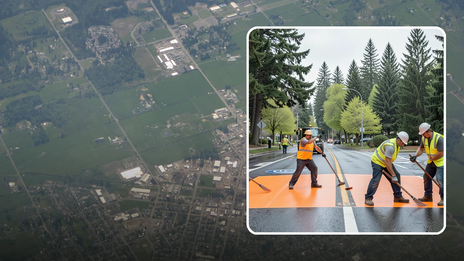 Thermoplastic Marking in Enumclaw, King County, WA - Application of durable thermoplastic pavement markings for crosswalks, stop bars, and lane lines on public roadways.