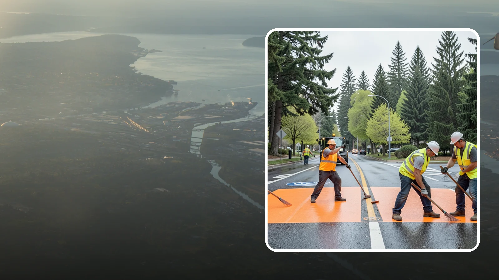 Thermoplastic Marking in Fife, Pierce County, WA - Application of durable thermoplastic pavement markings for crosswalks, stop bars, and lane lines on public roadways.