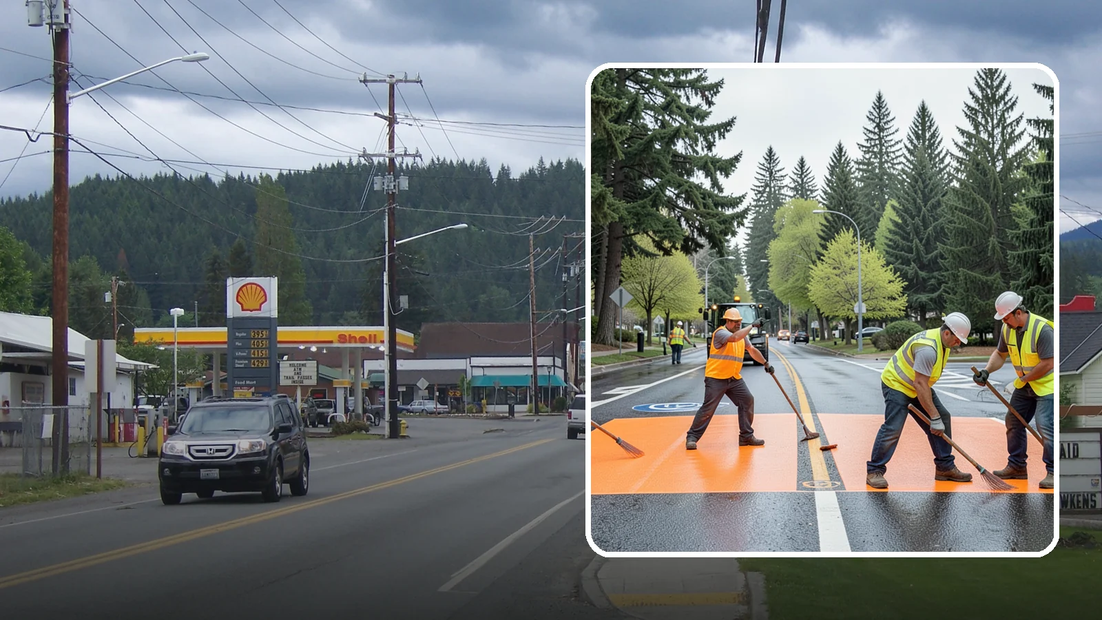 Thermoplastic Marking in Granite Falls, Snohomish County, WA - Application of durable thermoplastic pavement markings for crosswalks, stop bars, and lane lines on public roadways.