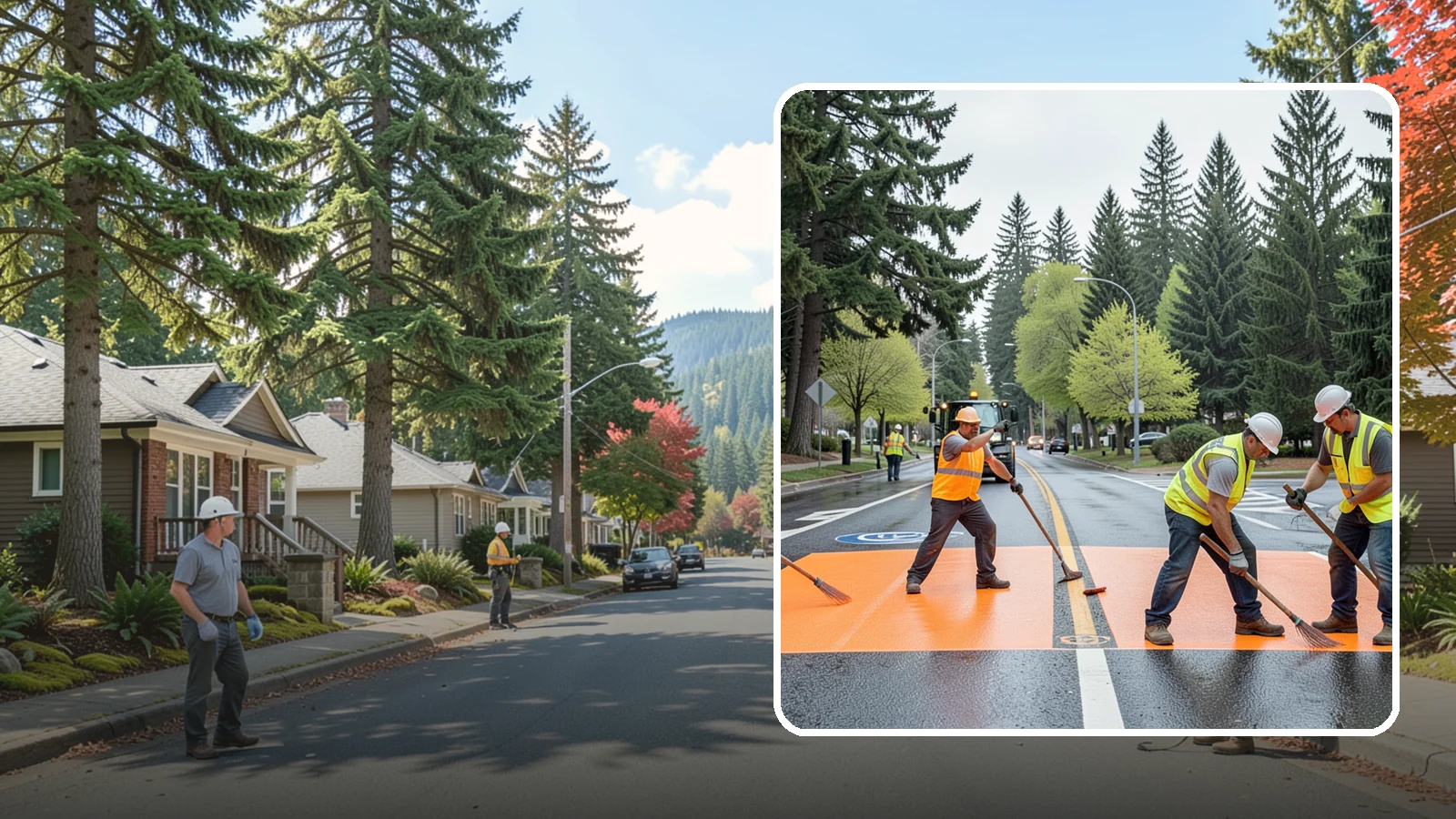 Thermoplastic Marking in Hunts Point, King County, WA - Application of durable thermoplastic pavement markings for crosswalks, stop bars, and lane lines on public roadways.
