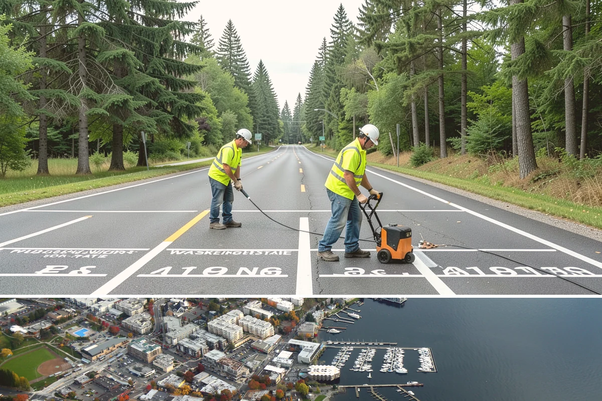 Thermoplastic Marking in Kirkland, King County, WA - Thermoplastic bonds best in warm, dry conditions, so application is concentrated in the late spring through early fall window.