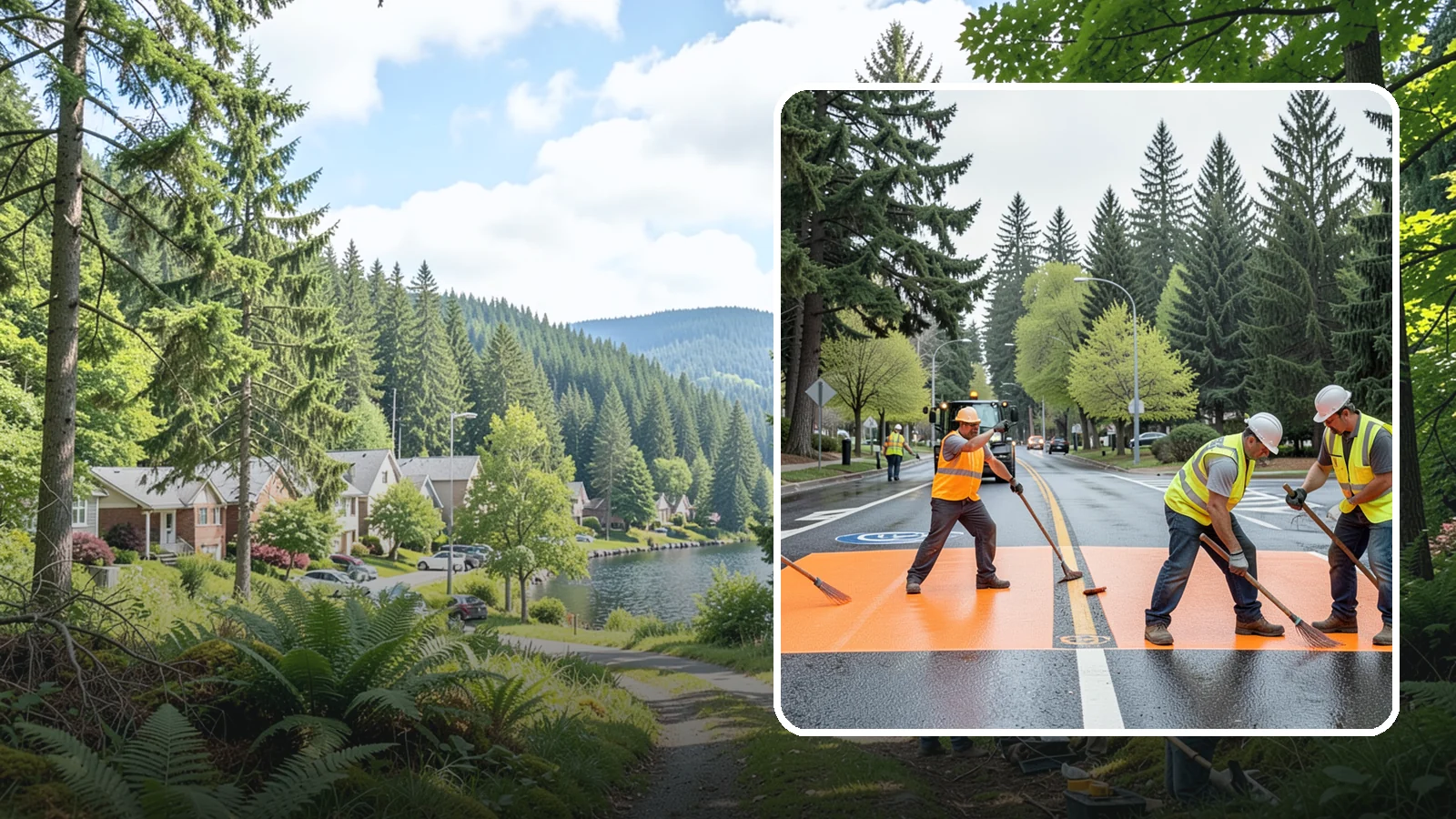 Thermoplastic Marking in Lake Forest Park, King County, WA - Application of durable thermoplastic pavement markings for crosswalks, stop bars, and lane lines on public roadways.