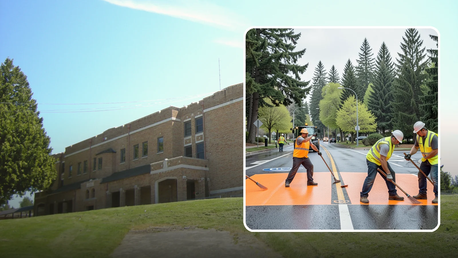 Thermoplastic Marking in Maple Valley, King County, WA - Application of durable thermoplastic pavement markings for crosswalks, stop bars, and lane lines on public roadways.