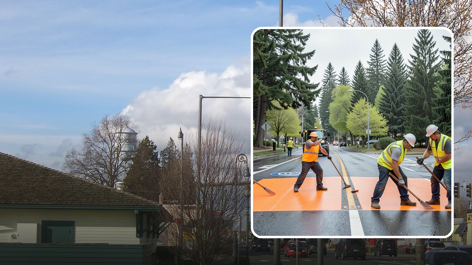 Thermoplastic Marking in Marysville, Snohomish County, WA - Application of durable thermoplastic pavement markings for crosswalks, stop bars, and lane lines on public roadways.