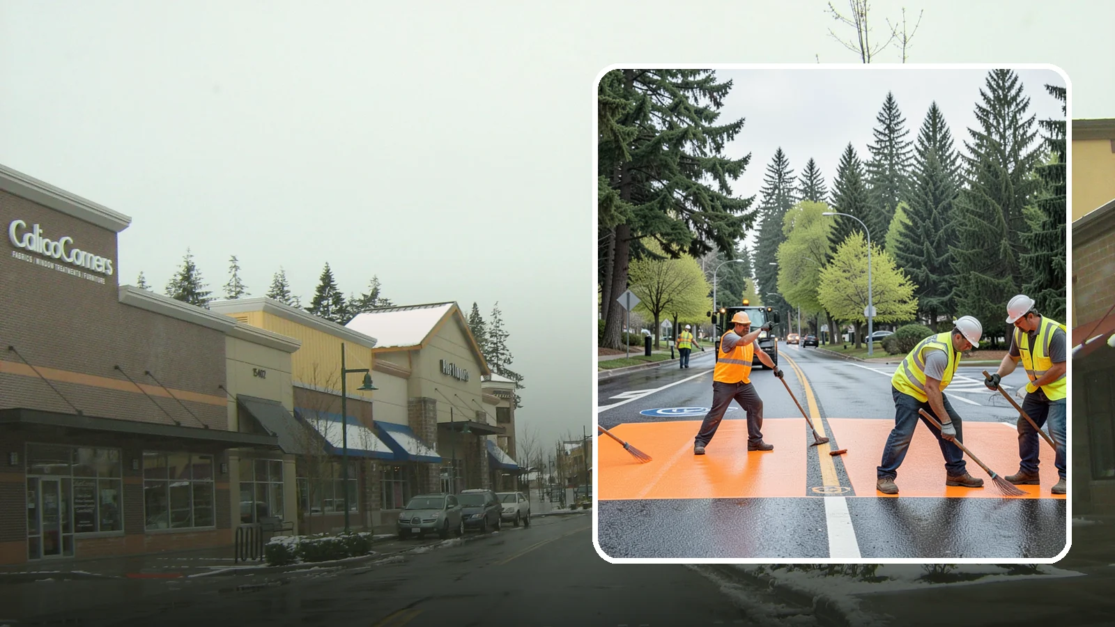 Thermoplastic Marking in Mill Creek, Snohomish County, WA - Application of durable thermoplastic pavement markings for crosswalks, stop bars, and lane lines on public roadways.