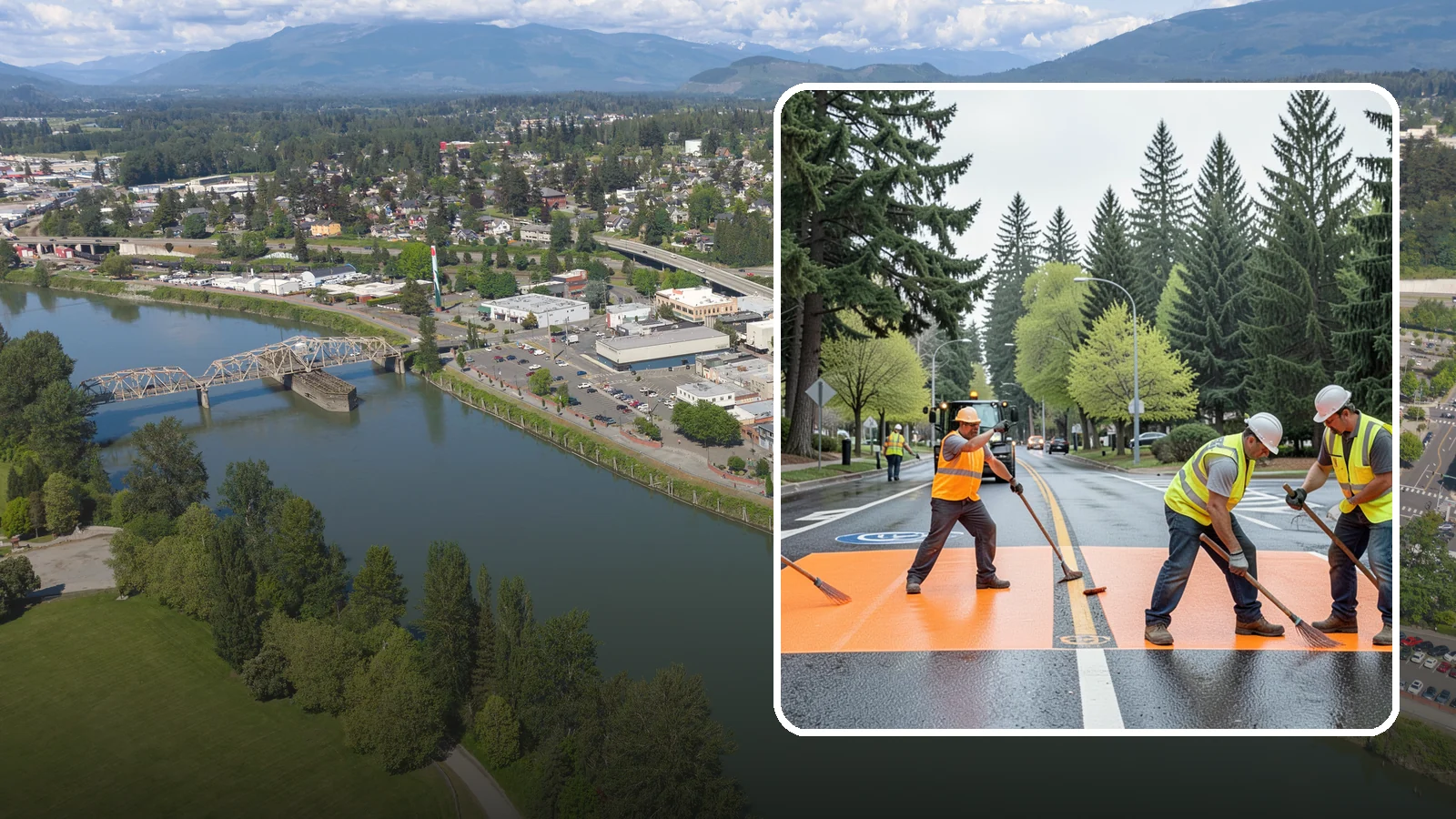 Thermoplastic Marking in Mount Vernon, Skagit County, WA - Application of durable thermoplastic pavement markings for crosswalks, stop bars, and lane lines on public roadways.