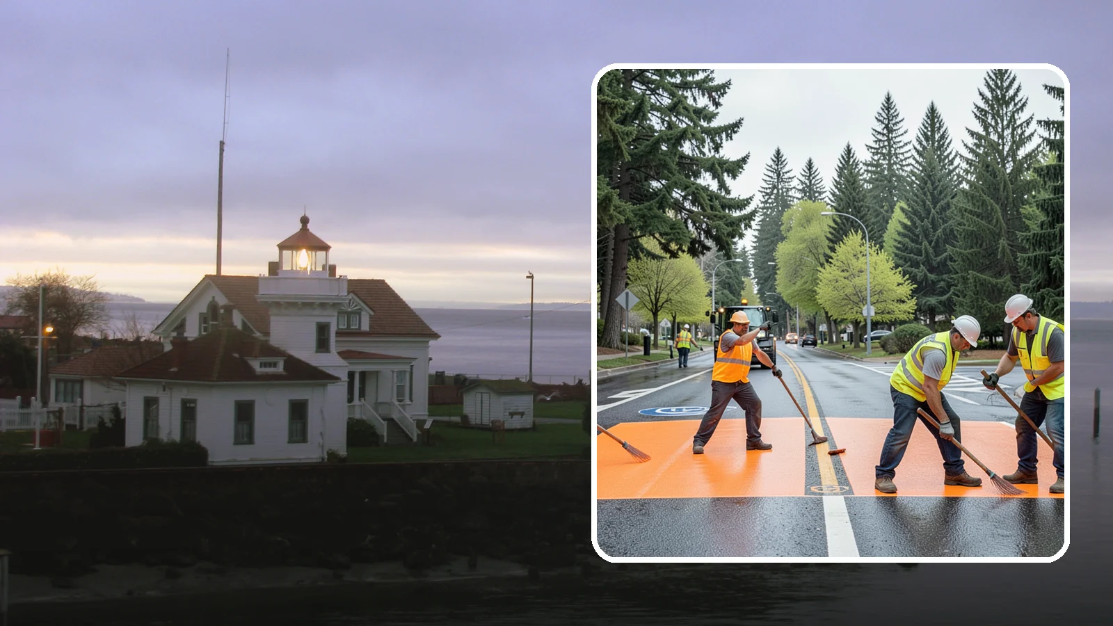 Thermoplastic Marking in Mukilteo, Snohomish County, WA - Application of durable thermoplastic pavement markings for crosswalks, stop bars, and lane lines on public roadways.
