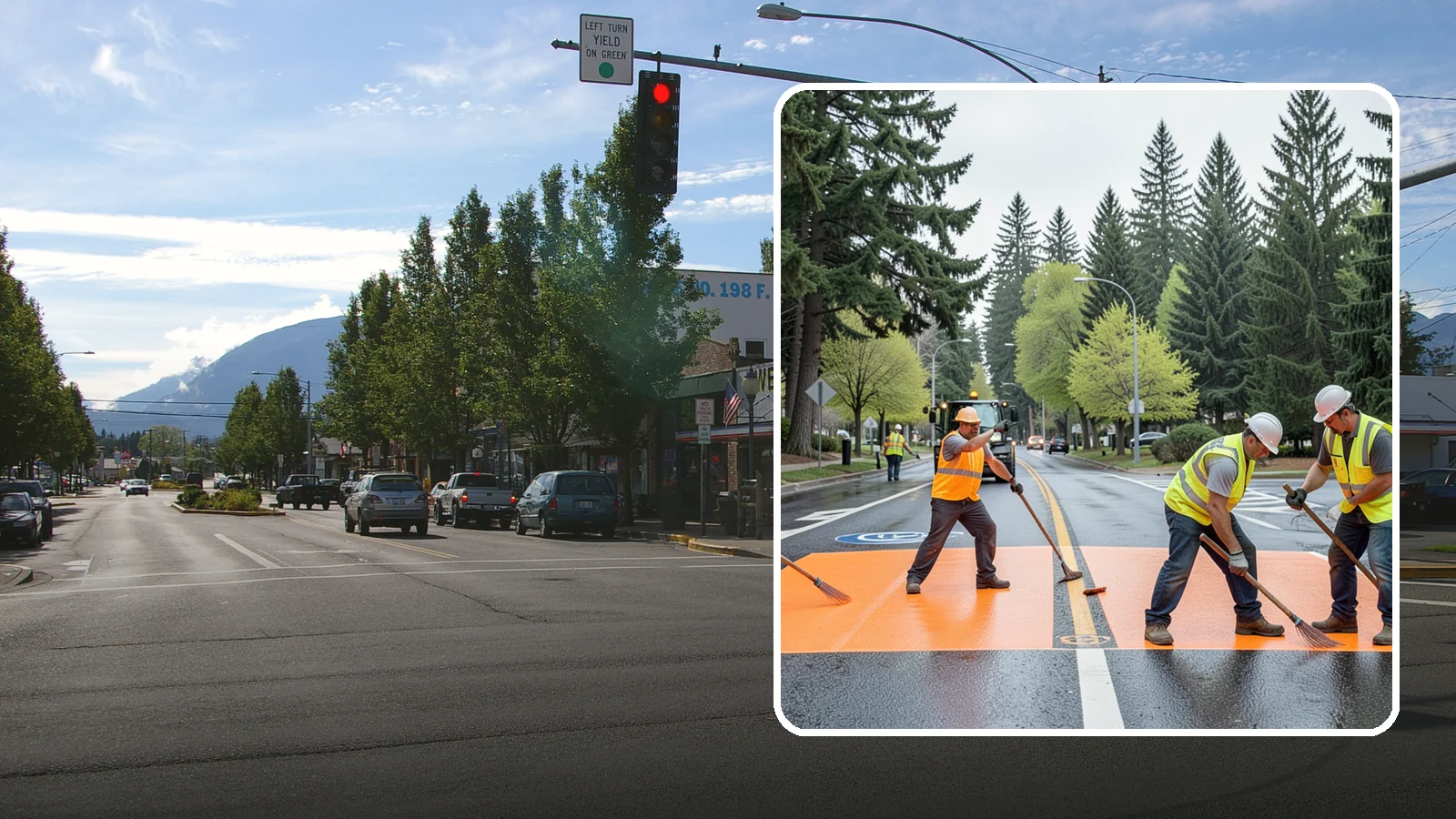 Thermoplastic Marking in North Bend, King County, WA - Application of durable thermoplastic pavement markings for crosswalks, stop bars, and lane lines on public roadways.