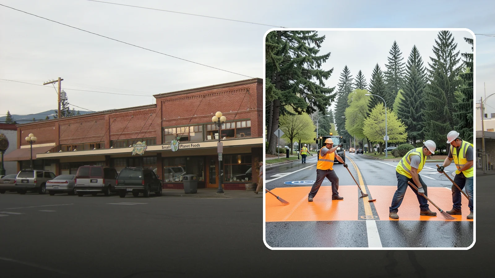Thermoplastic Marking in Sedro-Woolley, Skagit County, WA - Application of durable thermoplastic pavement markings for crosswalks, stop bars, and lane lines on public roadways.