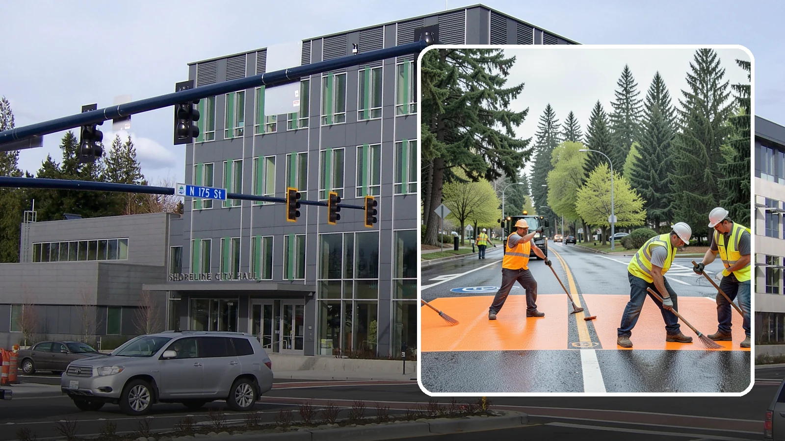 Thermoplastic Marking in Shoreline, King County, WA - Application of durable thermoplastic pavement markings for crosswalks, stop bars, and lane lines on public roadways.