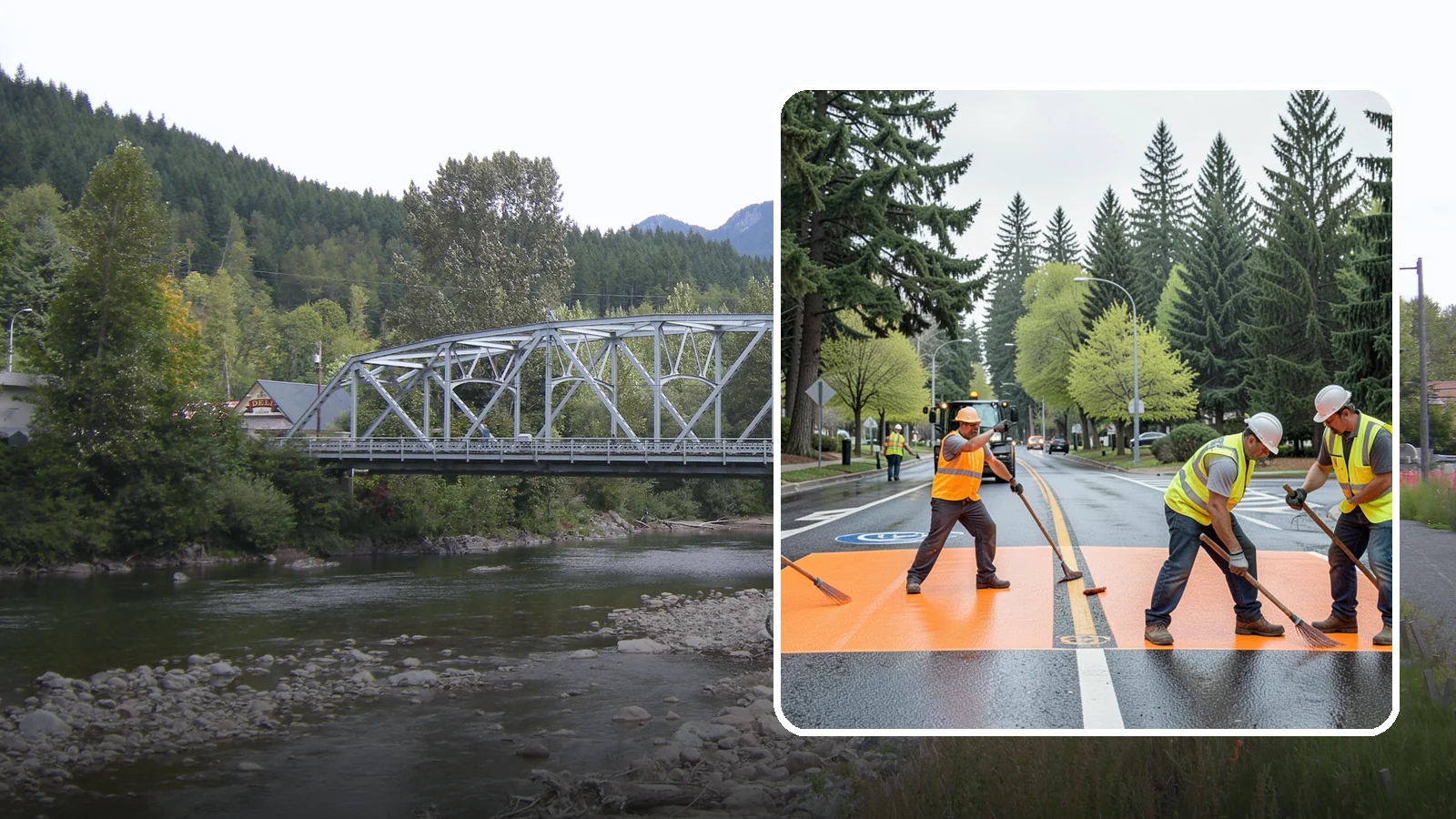 Thermoplastic Marking in Skykomish, King County, WA - Application of durable thermoplastic pavement markings for crosswalks, stop bars, and lane lines on public roadways.