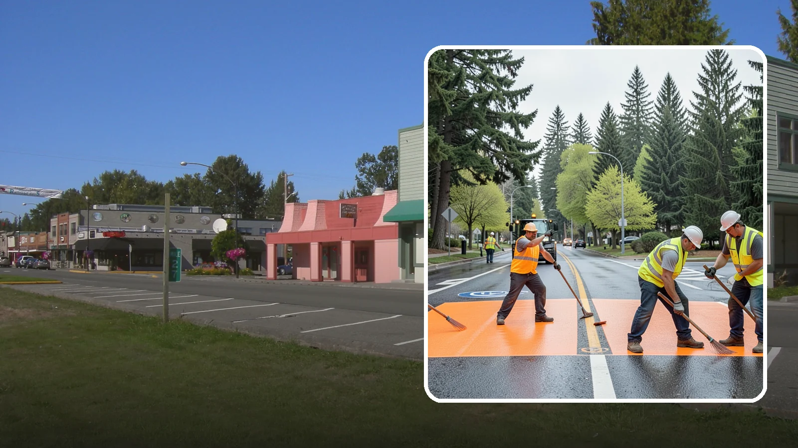 Thermoplastic Marking in Snoqualmie, King County, WA - Application of durable thermoplastic pavement markings for crosswalks, stop bars, and lane lines on public roadways.