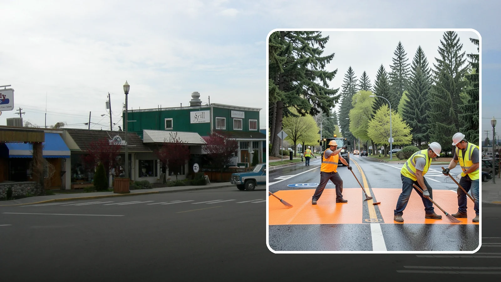 Thermoplastic Marking in Stanwood, Snohomish County, WA - Application of durable thermoplastic pavement markings for crosswalks, stop bars, and lane lines on public roadways.