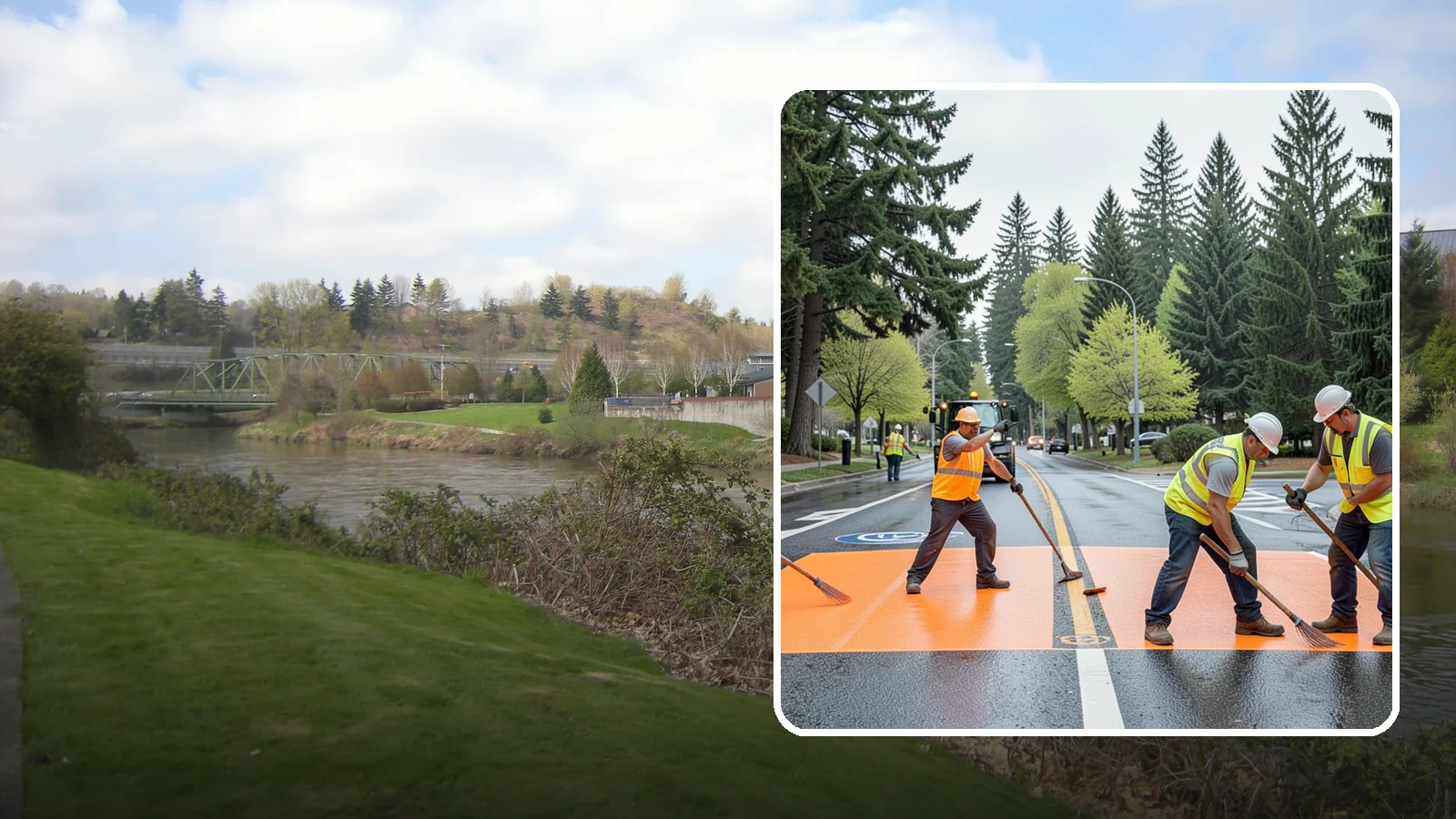 Thermoplastic Marking in Tukwila, King County, WA - Application of durable thermoplastic pavement markings for crosswalks, stop bars, and lane lines on public roadways.