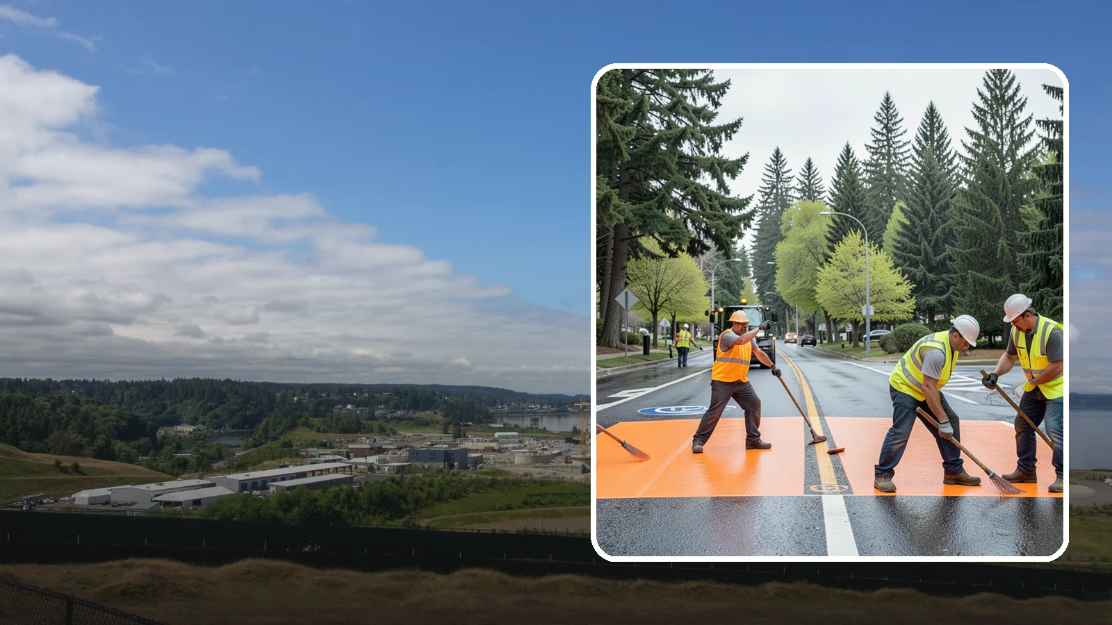 Thermoplastic Marking in University Place, Pierce County, WA - Application of durable thermoplastic pavement markings for crosswalks, stop bars, and lane lines on public roadways.
