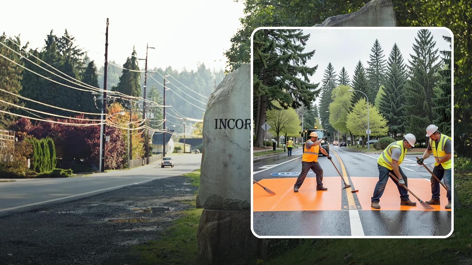 Thermoplastic Marking in Wilkeson, Pierce County, WA - Application of durable thermoplastic pavement markings for crosswalks, stop bars, and lane lines on public roadways.