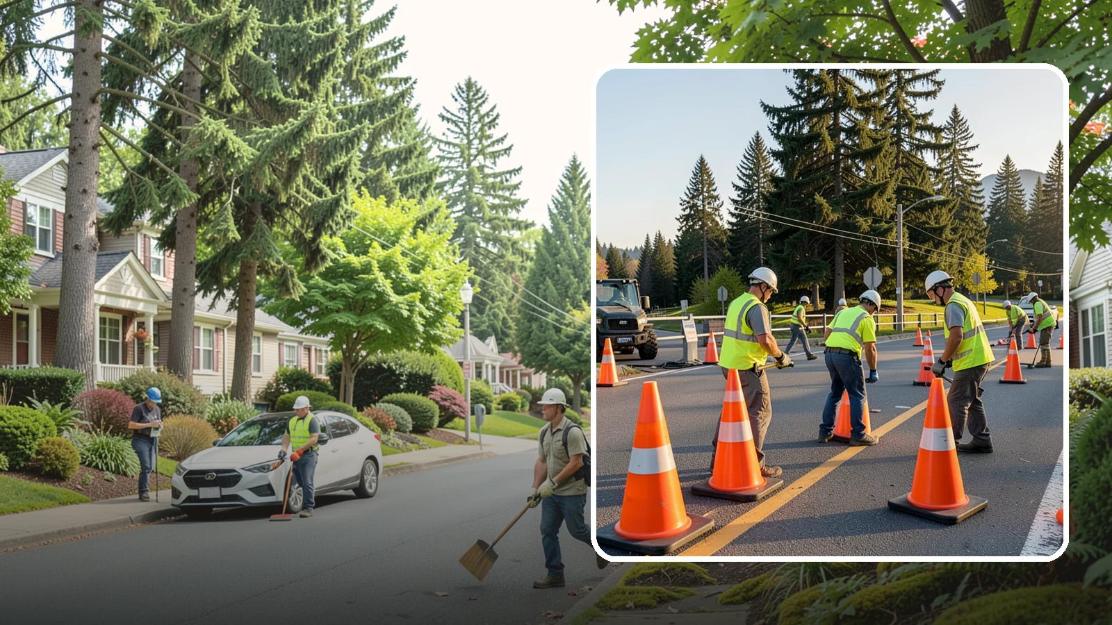 Traffic Cone Deployment in Beaux Arts Village, King County, WA - Traffic cone and channelizer deployment establishes quick, compliant delineation for short-duration work.