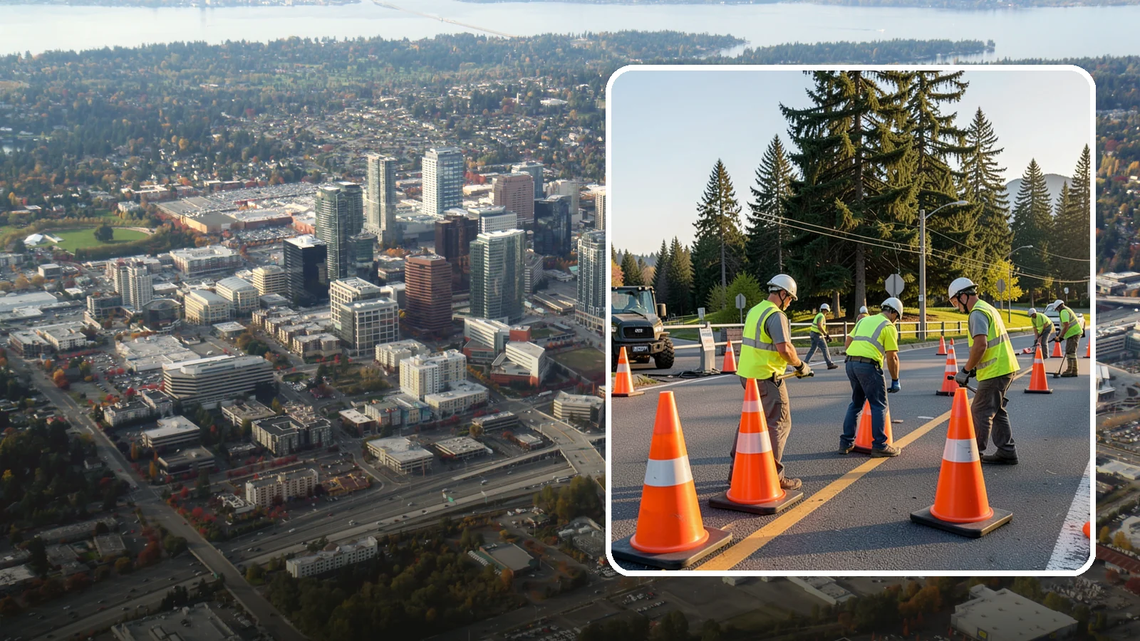 Traffic Cone Deployment in Bellevue, King County, WA - Traffic cone and channelizer deployment establishes quick, compliant delineation for short-duration work.