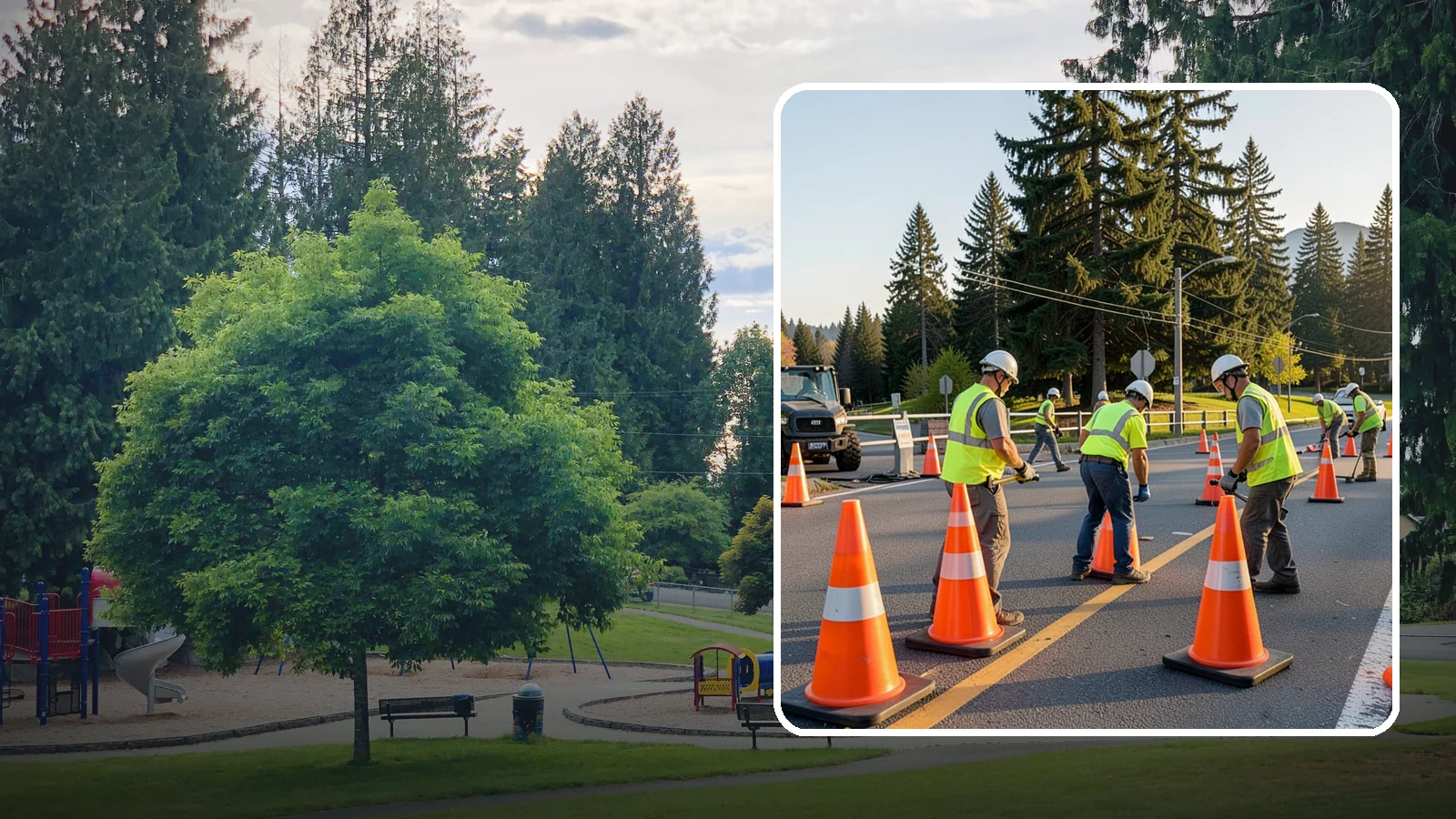 Traffic Cone Deployment in Bonney Lake, Pierce County, WA - Traffic cone and channelizer deployment establishes quick, compliant delineation for short-duration work.