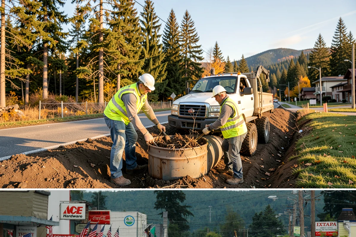 Traffic Cone Deployment in Carnation, King County, WA - Cone-based control is used year-round, with reflective collars emphasized through the dark, wet months.