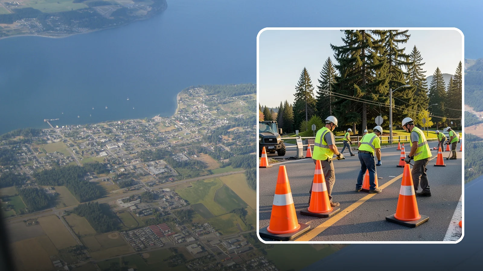 Traffic Cone Deployment in Coupeville, Island County, WA - Traffic cone and channelizer deployment establishes quick, compliant delineation for short-duration work.