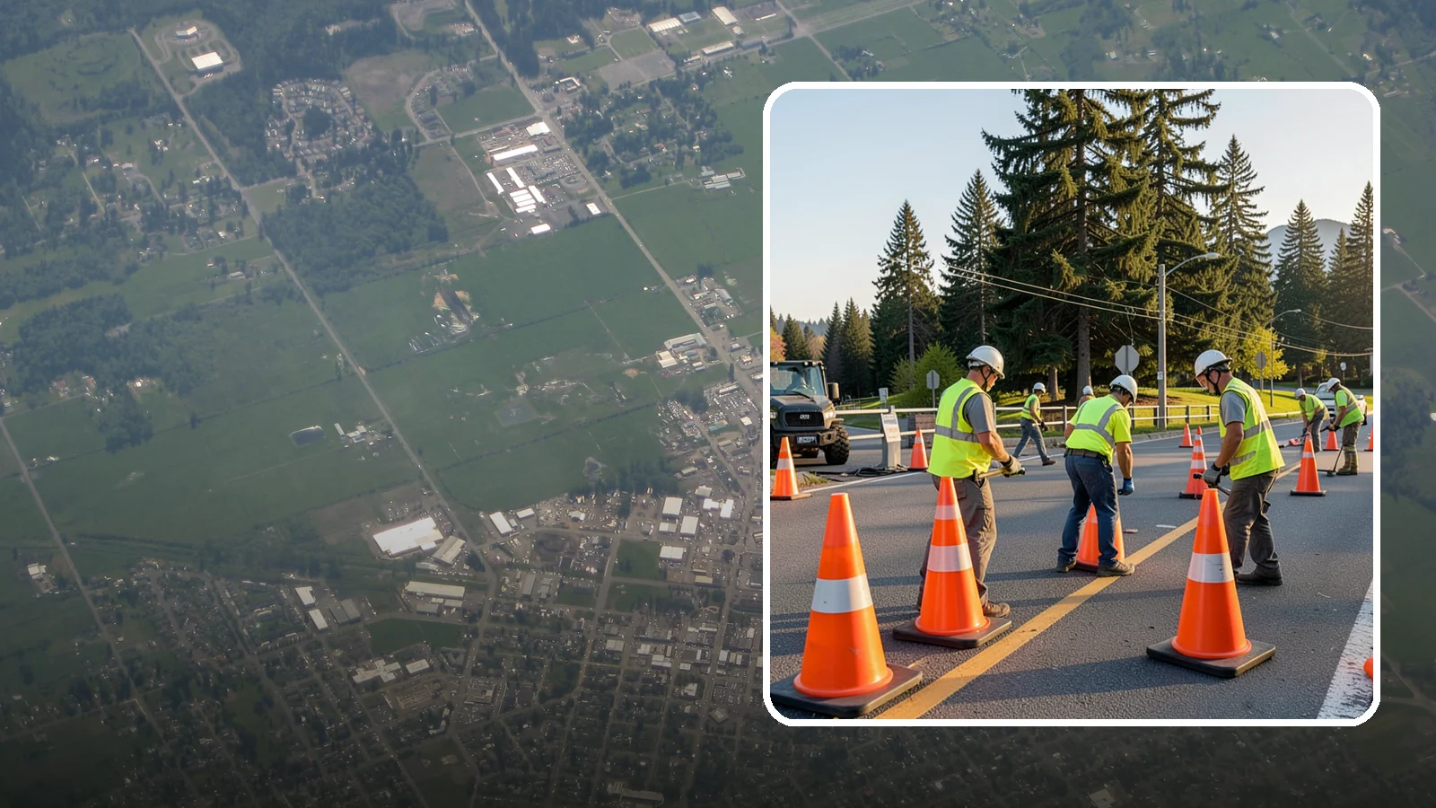Traffic Cone Deployment in Enumclaw, King County, WA - Traffic cone and channelizer deployment establishes quick, compliant delineation for short-duration work.