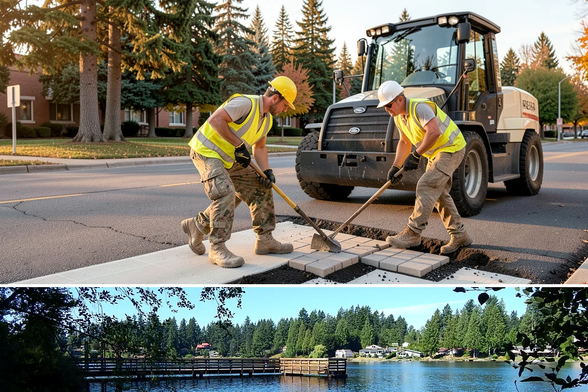 Traffic Cone Deployment in Federal Way, King County, WA - Cone-based control is used year-round, with reflective collars emphasized through the dark, wet months.