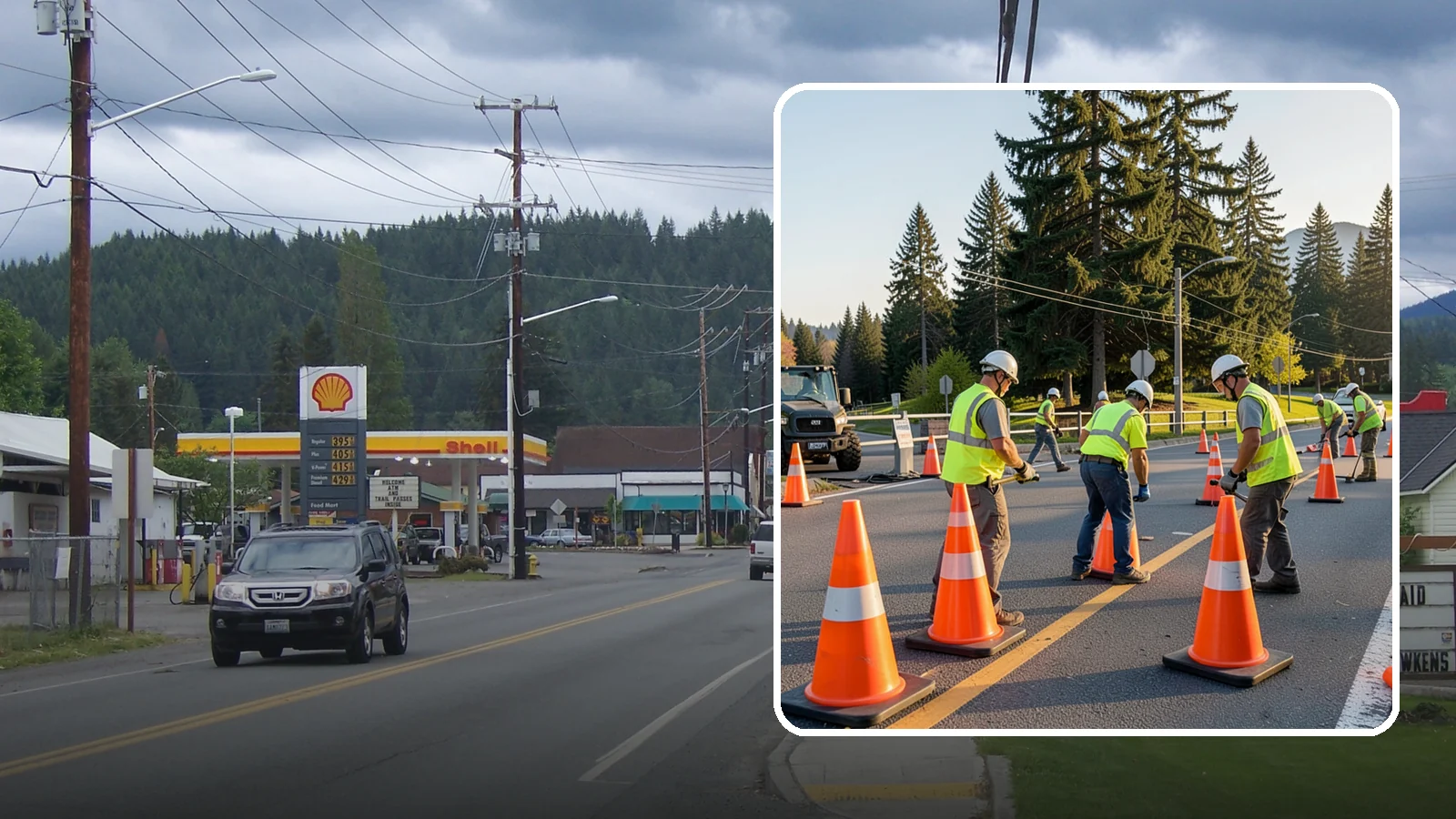 Traffic Cone Deployment in Granite Falls, Snohomish County, WA - Traffic cone and channelizer deployment establishes quick, compliant delineation for short-duration work.
