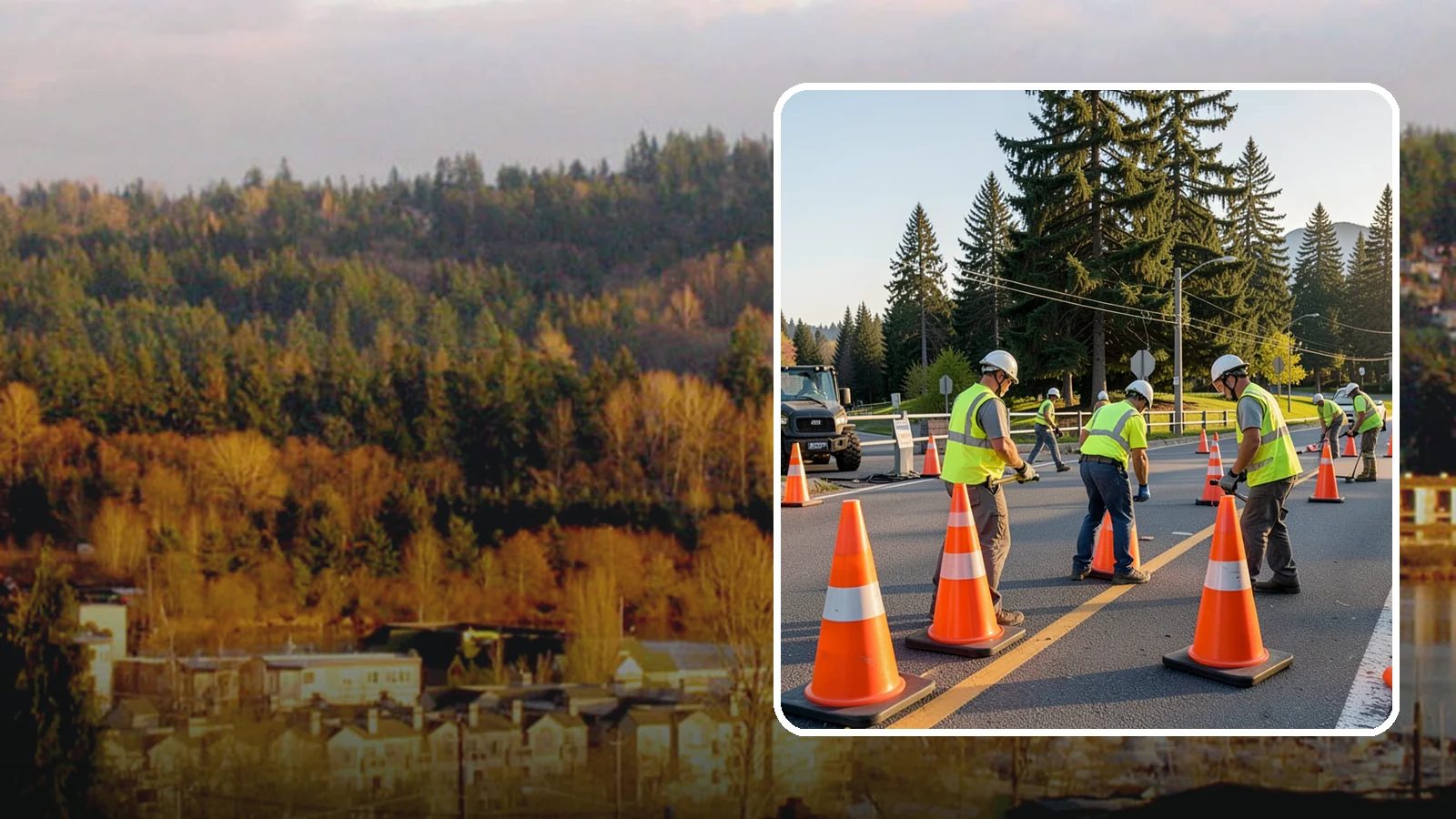 Traffic Cone Deployment in Kenmore, King County, WA - Traffic cone and channelizer deployment establishes quick, compliant delineation for short-duration work.