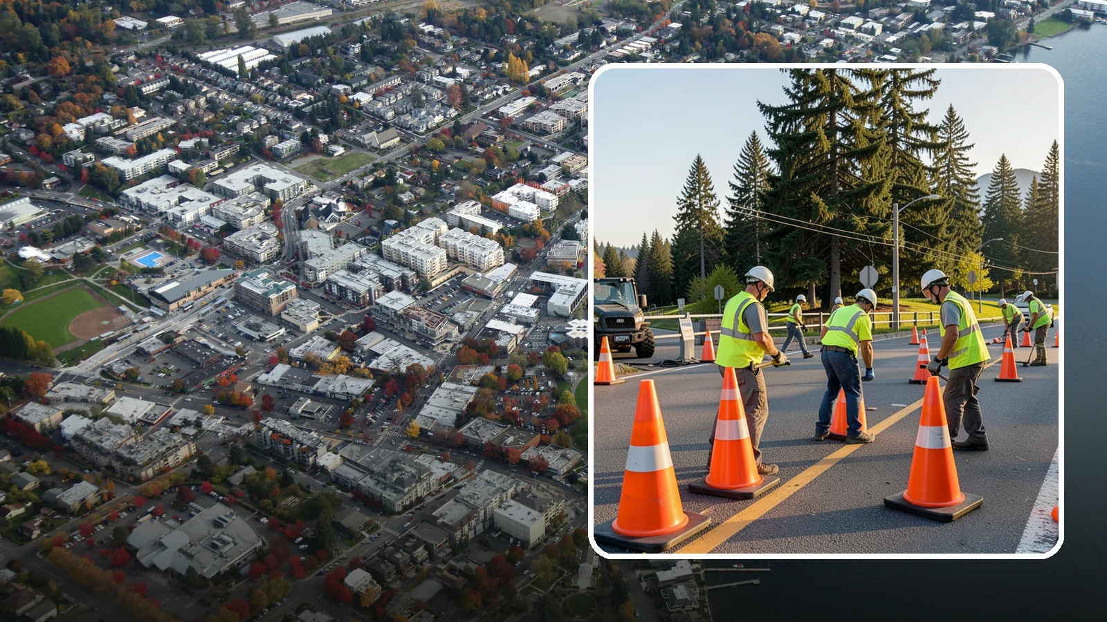 Traffic Cone Deployment in Kirkland, King County, WA - Traffic cone and channelizer deployment establishes quick, compliant delineation for short-duration work.