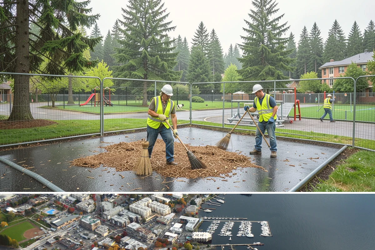 Traffic Cone Deployment in Kirkland, King County, WA - Cone-based control is used year-round, with reflective collars emphasized through the dark, wet months.