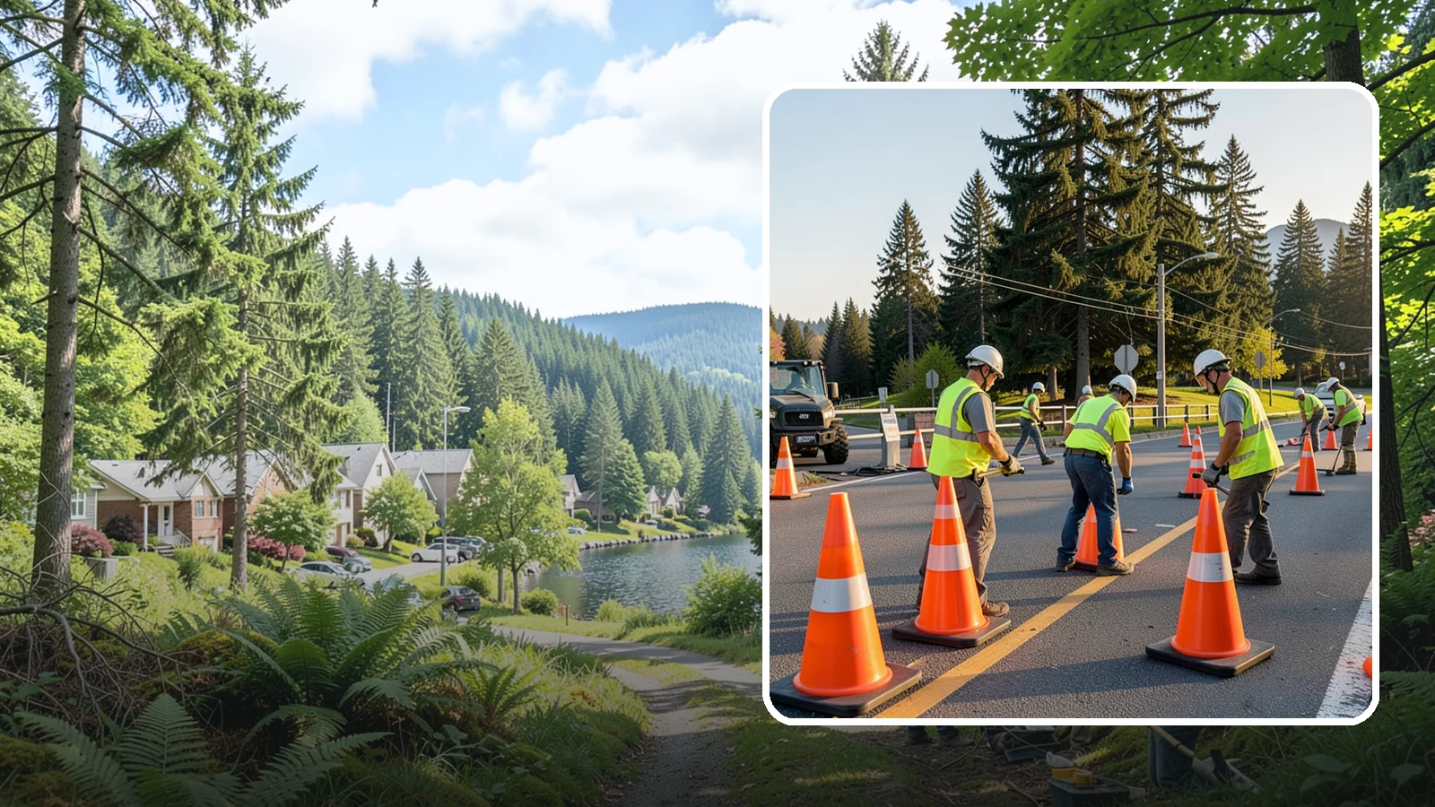 Traffic Cone Deployment in Lake Forest Park, King County, WA - Traffic cone and channelizer deployment establishes quick, compliant delineation for short-duration work.