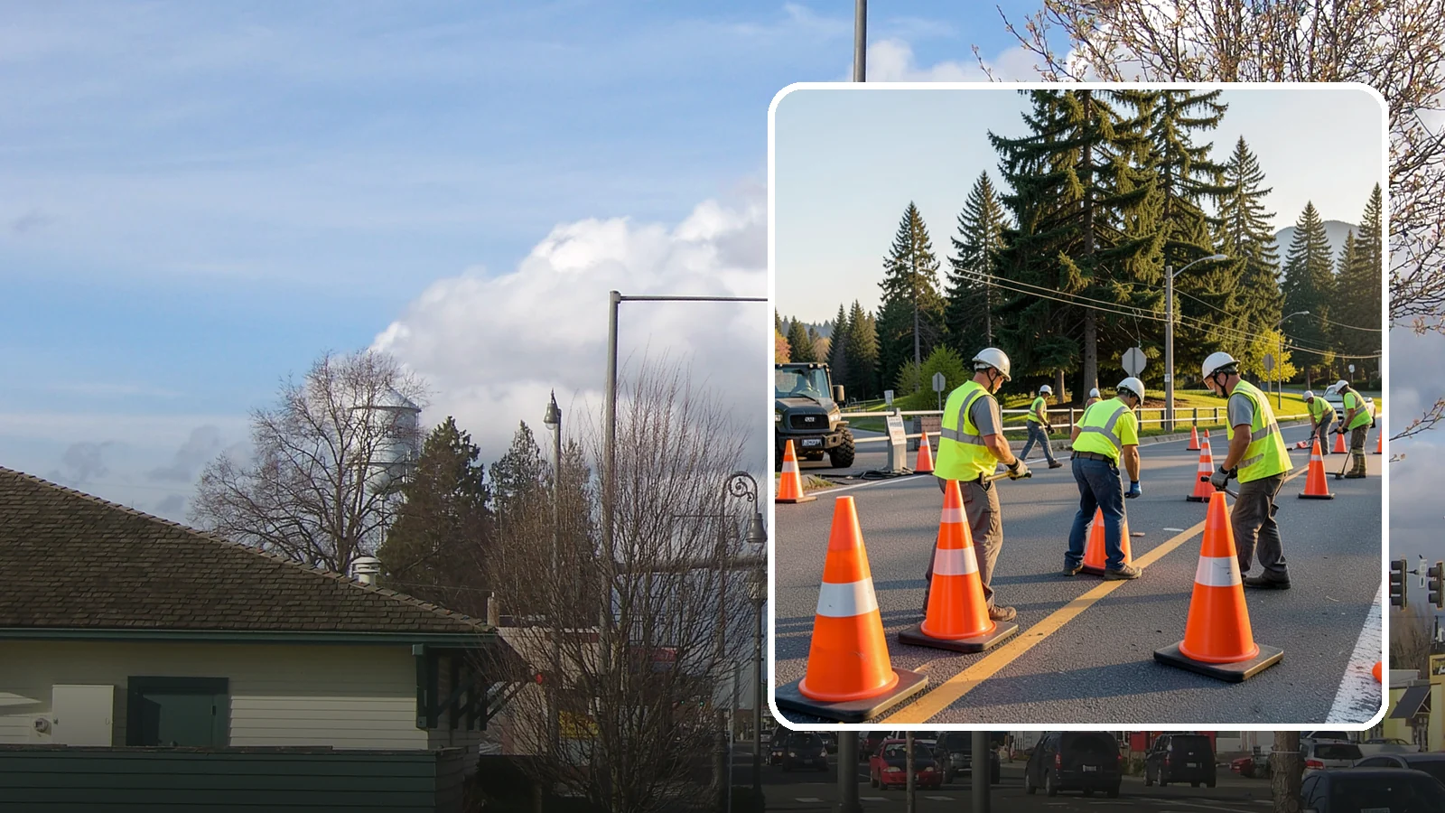 Traffic Cone Deployment in Marysville, Snohomish County, WA - Traffic cone and channelizer deployment establishes quick, compliant delineation for short-duration work.
