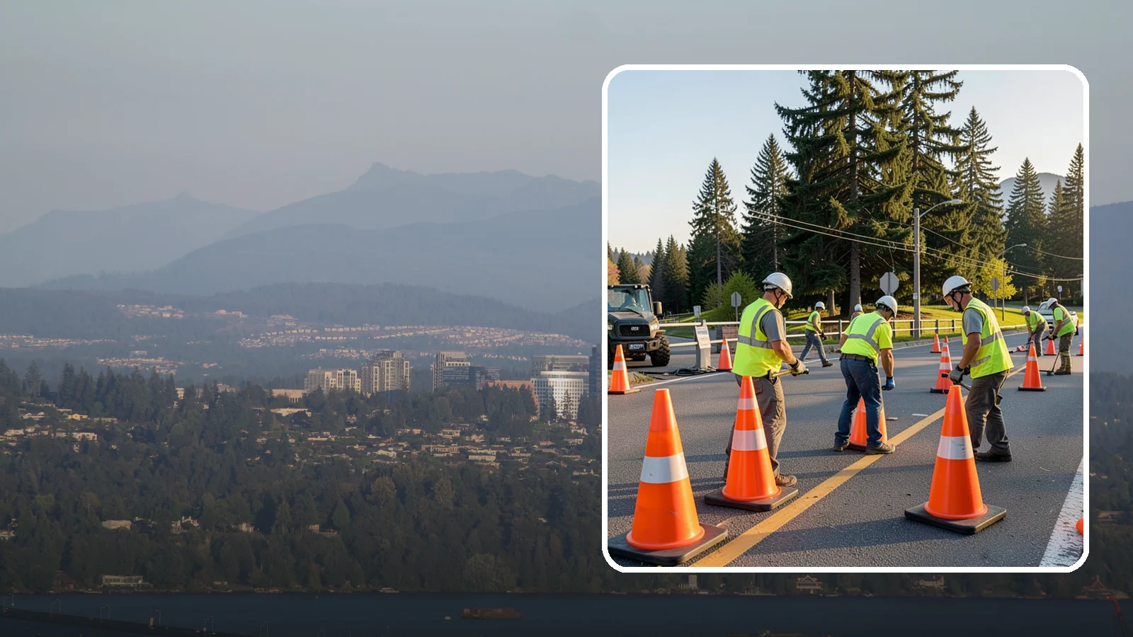 Traffic Cone Deployment in Medina, King County, WA - Traffic cone and channelizer deployment establishes quick, compliant delineation for short-duration work.