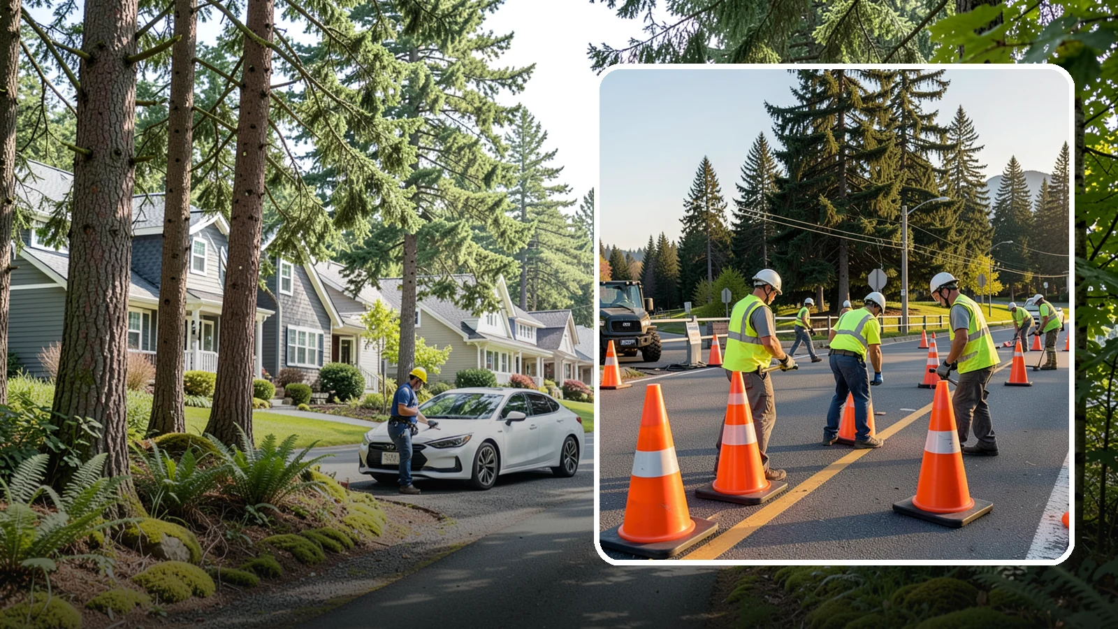 Traffic Cone Deployment in Normandy Park, King County, WA - Traffic cone and channelizer deployment establishes quick, compliant delineation for short-duration work.