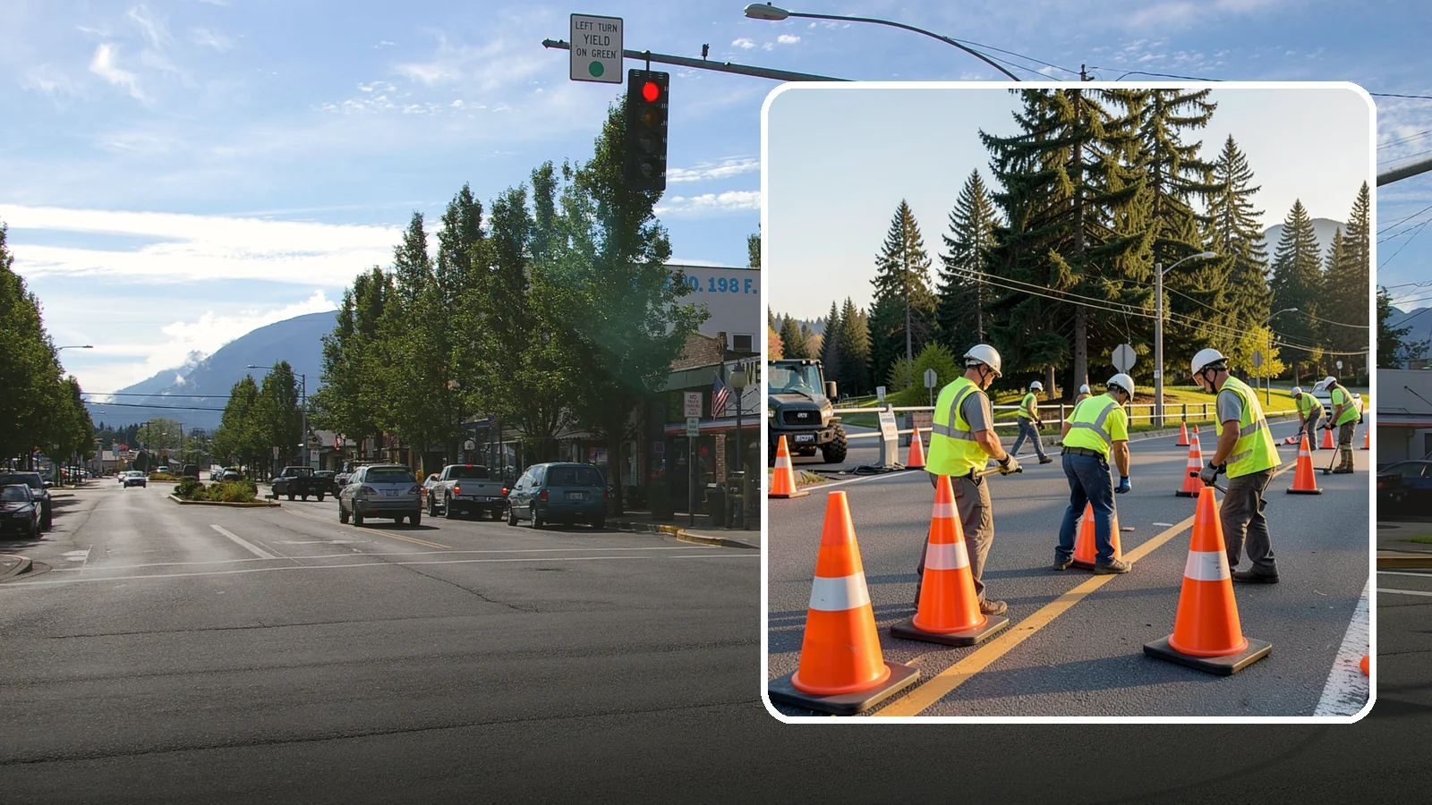 Traffic Cone Deployment in North Bend, King County, WA - Traffic cone and channelizer deployment establishes quick, compliant delineation for short-duration work.