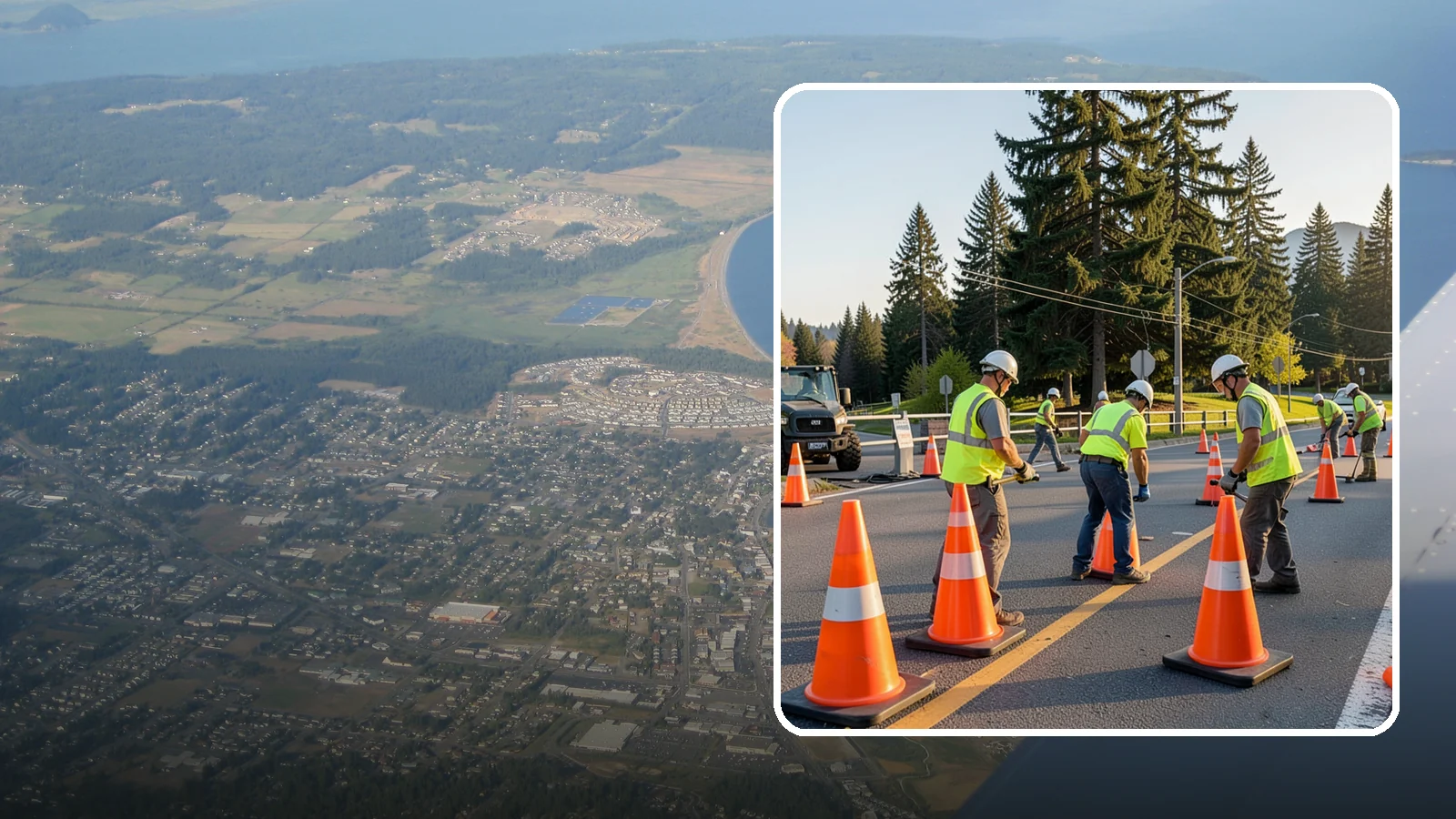 Traffic Cone Deployment in Oak Harbor, Island County, WA - Traffic cone and channelizer deployment establishes quick, compliant delineation for short-duration work.