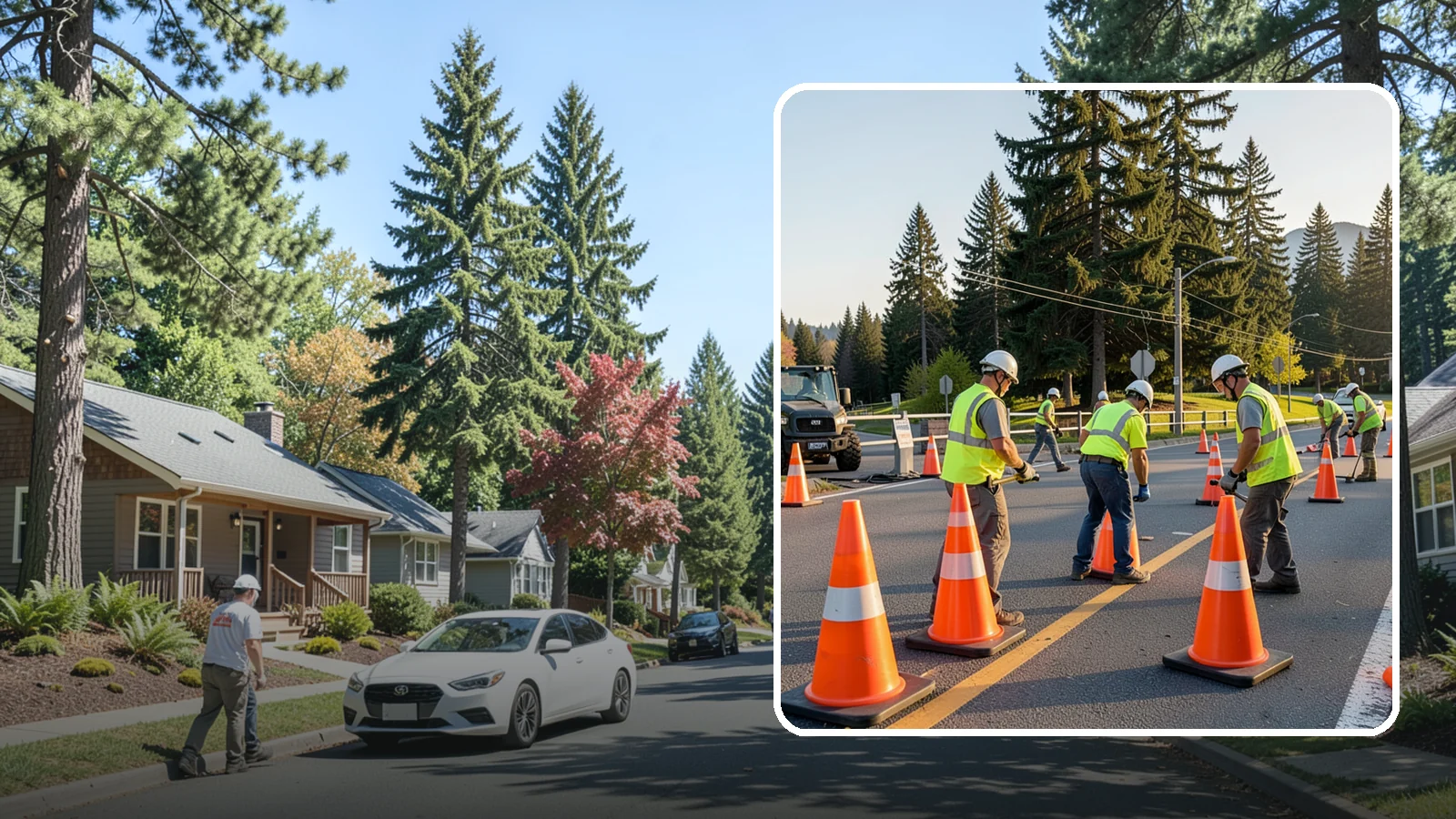 Traffic Cone Deployment in Orting, Pierce County, WA - Traffic cone and channelizer deployment establishes quick, compliant delineation for short-duration work.