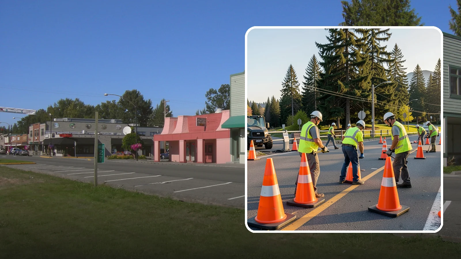 Traffic Cone Deployment in Snoqualmie, King County, WA - Traffic cone and channelizer deployment establishes quick, compliant delineation for short-duration work.