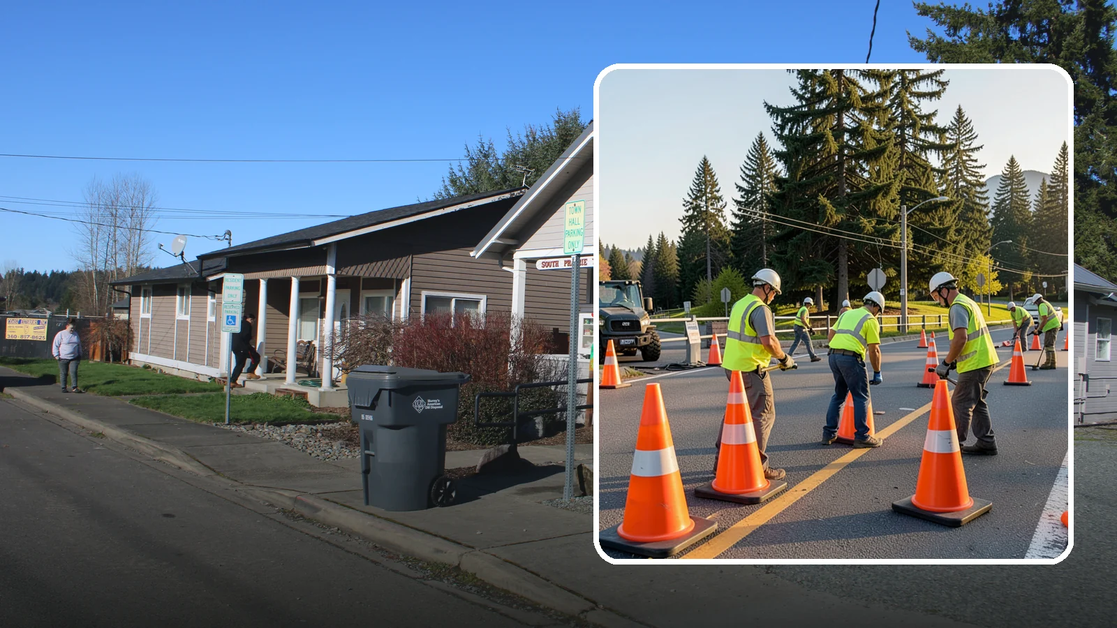 Traffic Cone Deployment in South Prairie, Pierce County, WA - Traffic cone and channelizer deployment establishes quick, compliant delineation for short-duration work.