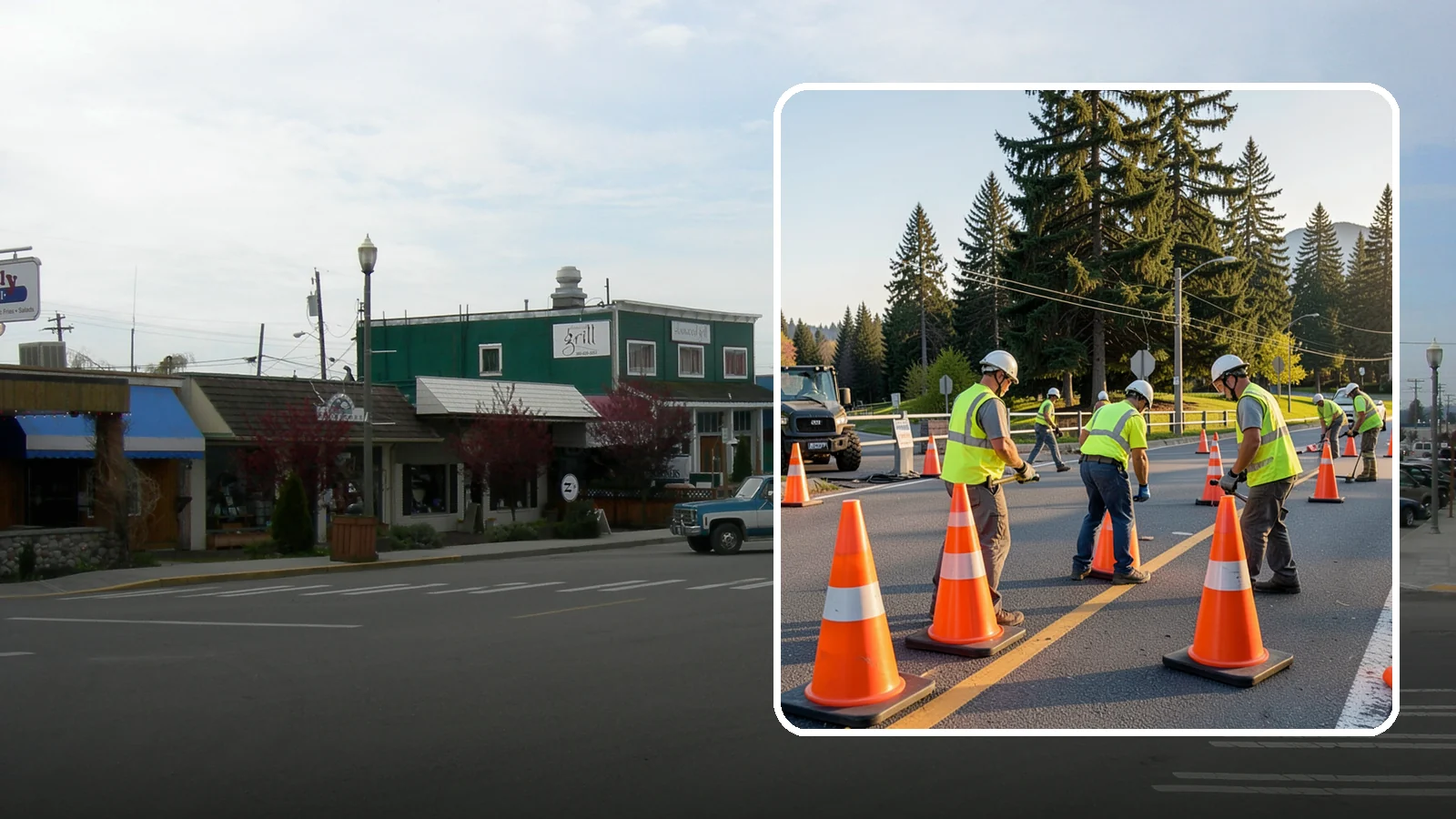 Traffic Cone Deployment in Stanwood, Snohomish County, WA - Traffic cone and channelizer deployment establishes quick, compliant delineation for short-duration work.