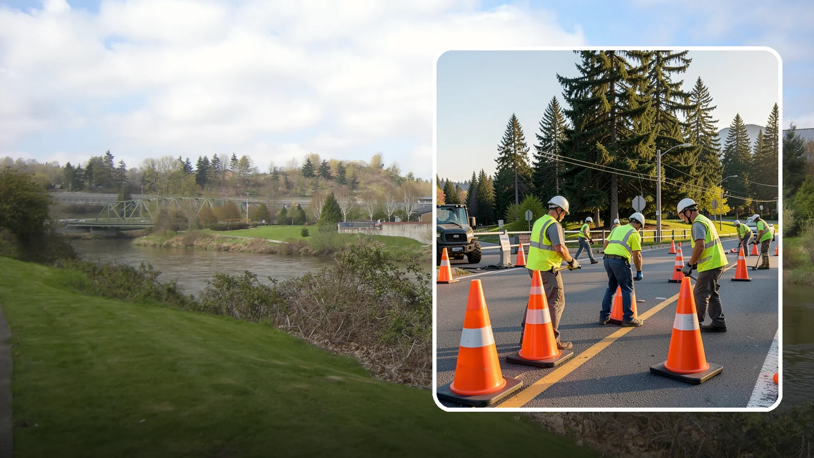 Traffic Cone Deployment in Tukwila, King County, WA - Traffic cone and channelizer deployment establishes quick, compliant delineation for short-duration work.