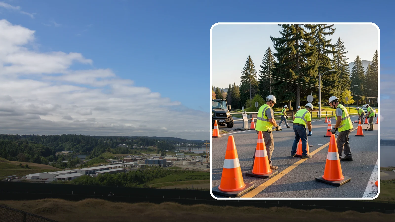 Traffic Cone Deployment in University Place, Pierce County, WA - Traffic cone and channelizer deployment establishes quick, compliant delineation for short-duration work.