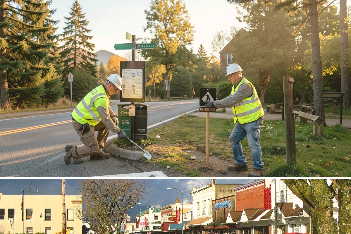 Traffic Sign Maintenance in Arlington, Snohomish County, WA - Inspection programs often run in fall to ensure reflectivity ahead of the dark, wet winter driving season.