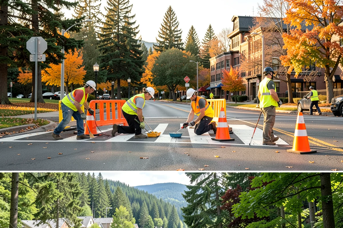 Traffic Sign Maintenance in Lake Forest Park, King County, WA - Inspection programs often run in fall to ensure reflectivity ahead of the dark, wet winter driving season.