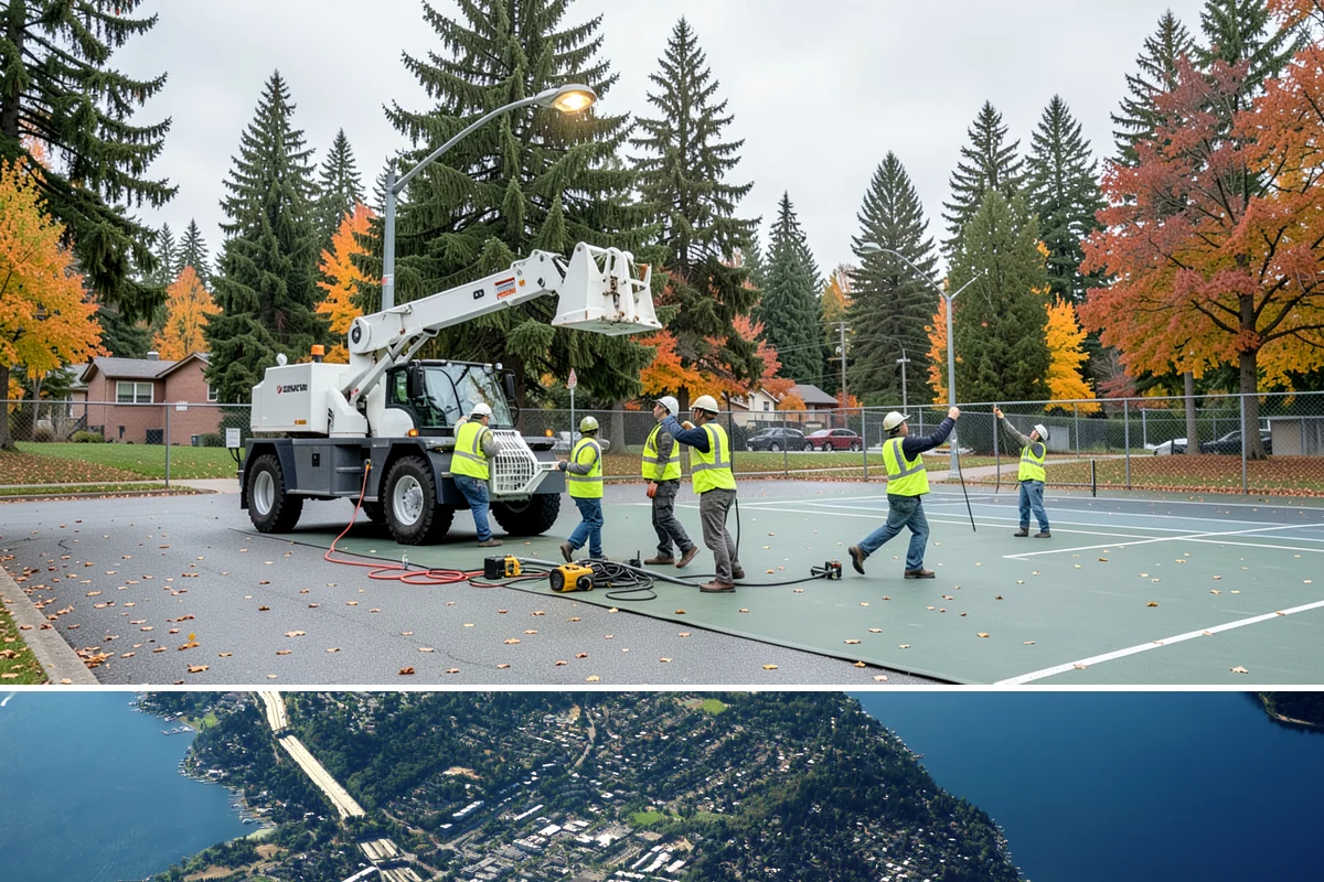 Traffic Sign Maintenance in Mercer Island, King County, WA - Inspection programs often run in fall to ensure reflectivity ahead of the dark, wet winter driving season.